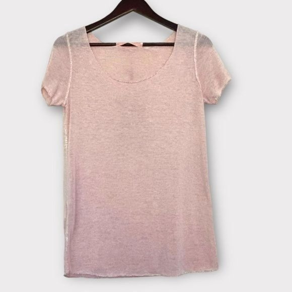 SCANDAL ITALY Semi Sheer Oversized Metallic Trim Knit Top Soft Pink Size S NWT - Picture 3 of 12